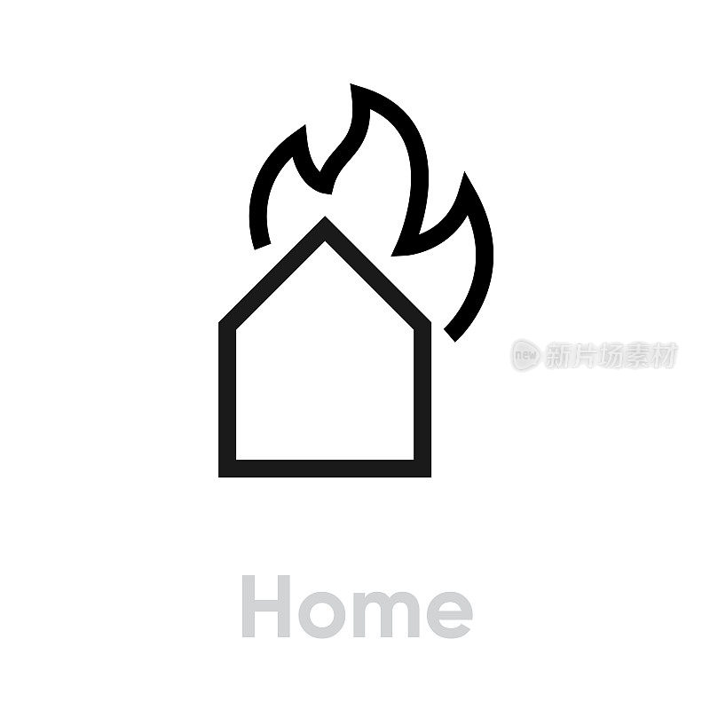 Home on Fire矢量图标。可编辑线说明